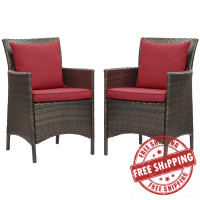 Modway EEI-4030-BRN-RED Brown Red Conduit Outdoor Patio Wicker Rattan Dining Armchair Set of 2