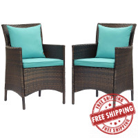 Modway EEI-4030-BRN-TRQ Brown Turquoise Conduit Outdoor Patio Wicker Rattan Dining Armchair Set of 2