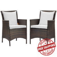 Modway EEI-4030-BRN-WHI Brown White Conduit Outdoor Patio Wicker Rattan Dining Armchair Set of 2