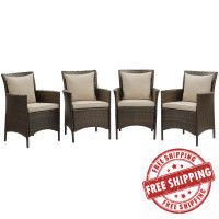 Modway EEI-4031-BRN-BEI Brown Beige Conduit Outdoor Patio Wicker Rattan Dining Armchair Set of 4