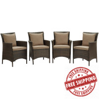 Modway EEI-4031-BRN-MOC Brown Mocha Conduit Outdoor Patio Wicker Rattan Dining Armchair Set of 4