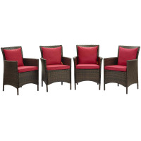 Modway EEI-4031-BRN-RED Brown Red Conduit Outdoor Patio Wicker Rattan Dining Armchair Set of 4