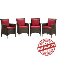 Modway EEI-4031-BRN-RED Brown Red Conduit Outdoor Patio Wicker Rattan Dining Armchair Set of 4
