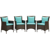 Modway EEI-4031-BRN-TRQ Brown Turquoise Conduit Outdoor Patio Wicker Rattan Dining Armchair Set of 4