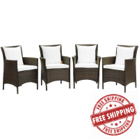 Modway EEI-4031-BRN-WHI Brown White Conduit Outdoor Patio Wicker Rattan Dining Armchair Set of 4