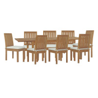 Modway EEI-4033-NAT-WHI-SET Natural White Marina 9 Piece Outdoor Patio Teak Dining Set