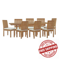 Modway EEI-4033-NAT-WHI-SET Natural White Marina 9 Piece Outdoor Patio Teak Dining Set