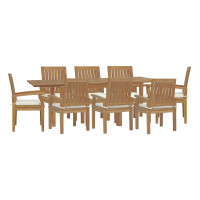 Modway EEI-4034-NAT-WHI-SET Natural White Marina 9 Piece Outdoor Patio Teak Dining Set