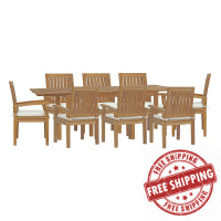 Modway EEI-4034-NAT-WHI-SET Natural White Marina 9 Piece Outdoor Patio Teak Dining Set