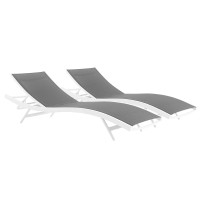 Modway EEI-4038-WHI-GRY White Gray Glimpse Outdoor Patio Mesh Chaise Lounge Set of 2