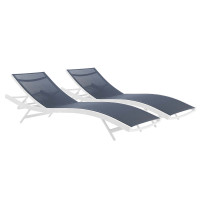 Modway EEI-4038-WHI-NAV White Navy Glimpse Outdoor Patio Mesh Chaise Lounge Set of 2