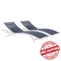 Modway EEI-4038-WHI-NAV White Navy Glimpse Outdoor Patio Mesh Chaise Lounge Set of 2