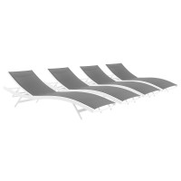 Modway EEI-4039-WHI-GRY White Gray Glimpse Outdoor Patio Mesh Chaise Lounge Set of 4