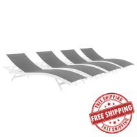 Modway EEI-4039-WHI-GRY White Gray Glimpse Outdoor Patio Mesh Chaise Lounge Set of 4