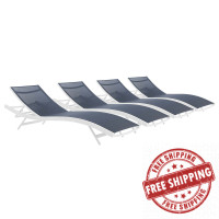 Modway EEI-4039-WHI-NAV White Navy Glimpse Outdoor Patio Mesh Chaise Lounge Set of 4