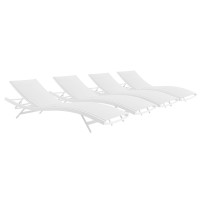 Modway EEI-4039-WHI-WHI White White Glimpse Outdoor Patio Mesh Chaise Lounge Set of 4