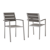 Modway EEI-4042-SLV-GRY Silver Gray Shore Outdoor Patio Aluminum Dining Armchair Set of 2