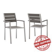 Modway EEI-4042-SLV-GRY Silver Gray Shore Outdoor Patio Aluminum Dining Armchair Set of 2