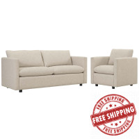 Modway EEI-4045-BEI-SET Beige Activate Upholstered Fabric Sofa and Armchair Set