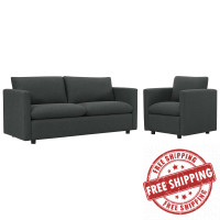 Modway EEI-4045-GRY-SET Gray Activate Upholstered Fabric Sofa and Armchair Set