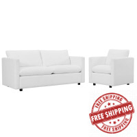 Modway EEI-4045-WHI-SET White Activate Upholstered Fabric Sofa and Armchair Set