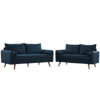 Modway EEI-4047-AZU-SET Azure Revive Upholstered Fabric Sofa and Loveseat Set