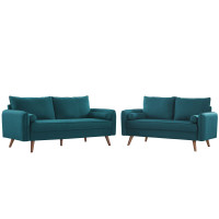 Modway EEI-4047-TEA-SET Teal Revive Upholstered Fabric Sofa and Loveseat Set