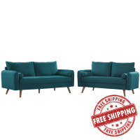 Modway EEI-4047-TEA-SET Teal Revive Upholstered Fabric Sofa and Loveseat Set