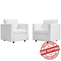Modway EEI-4078-WHI White Activate Upholstered Fabric Armchair Set of 2