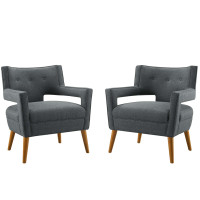 Modway EEI-4082-GRY Gray Sheer Upholstered Fabric Armchair Set of 2