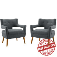 Modway EEI-4082-GRY Gray Sheer Upholstered Fabric Armchair Set of 2