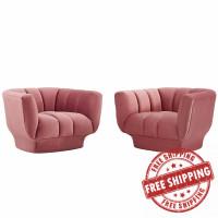 Modway EEI-4085-DUS Dusty Rose Entertain Vertical Channel Tufted Performance Velvet Armchair Set of 2