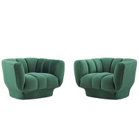 Modway EEI-4085-GRN Green Entertain Vertical Channel Tufted Performance Velvet Armchair Set of 2