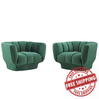 Modway EEI-4085-GRN Green Entertain Vertical Channel Tufted Performance Velvet Armchair Set of 2