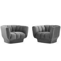 Modway EEI-4085-GRY Gray Entertain Vertical Channel Tufted Performance Velvet Armchair Set of 2