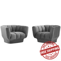 Modway EEI-4085-GRY Gray Entertain Vertical Channel Tufted Performance Velvet Armchair Set of 2