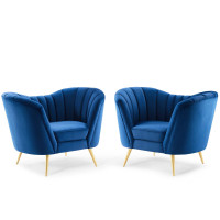 Modway EEI-4088-NAV Navy Opportunity Performance Velvet Armchair Set of 2