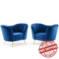 Modway EEI-4088-NAV Navy Opportunity Performance Velvet Armchair Set of 2