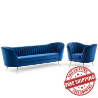 Modway EEI-4089-NAV-SET Navy Opportunity Performance Velvet Sofa and Armchair Set