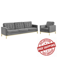 Modway EEI-4097-GLD-GRY-SET Gold Gray Loft Gold Stainless Steel Leg Performance Velvet Sofa and Armchair Set