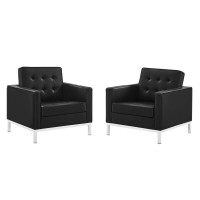 Modway EEI-4101-SLV-BLK Silver Black Loft Tufted Upholstered Faux Leather Armchair Set of 2