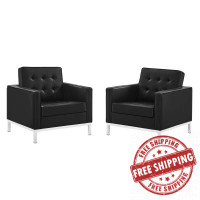 Modway EEI-4101-SLV-BLK Silver Black Loft Tufted Upholstered Faux Leather Armchair Set of 2