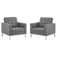 Modway EEI-4101-SLV-GRY Silver Gray Loft Tufted Upholstered Faux Leather Armchair Set of 2