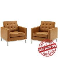 Modway EEI-4101-SLV-TAN Silver Tan Loft Tufted Upholstered Faux Leather Armchair Set of 2