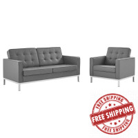 Modway EEI-4102-SLV-GRY-SET Silver Gray Loft Tufted Upholstered Faux Leather Loveseat and Armchair Set
