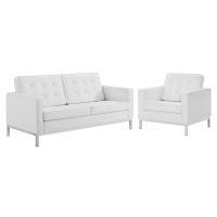 Modway EEI-4102-SLV-WHI-SET Silver White Loft Tufted Upholstered Faux Leather Loveseat and Armchair Set