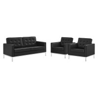 Modway EEI-4103-SLV-BLK-SET Silver Black Loft 3 Piece Tufted Upholstered Faux Leather Set