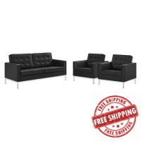 Modway EEI-4103-SLV-BLK-SET Silver Black Loft 3 Piece Tufted Upholstered Faux Leather Set