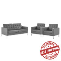 Modway EEI-4103-SLV-GRY-SET Silver Gray Loft 3 Piece Tufted Upholstered Faux Leather Set
