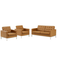 Modway EEI-4103-SLV-TAN-SET Silver Tan Loft 3 Piece Tufted Upholstered Faux Leather Set